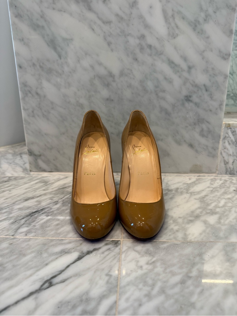 Christian Louboutin Camel Patent Leather Wedge Size 37